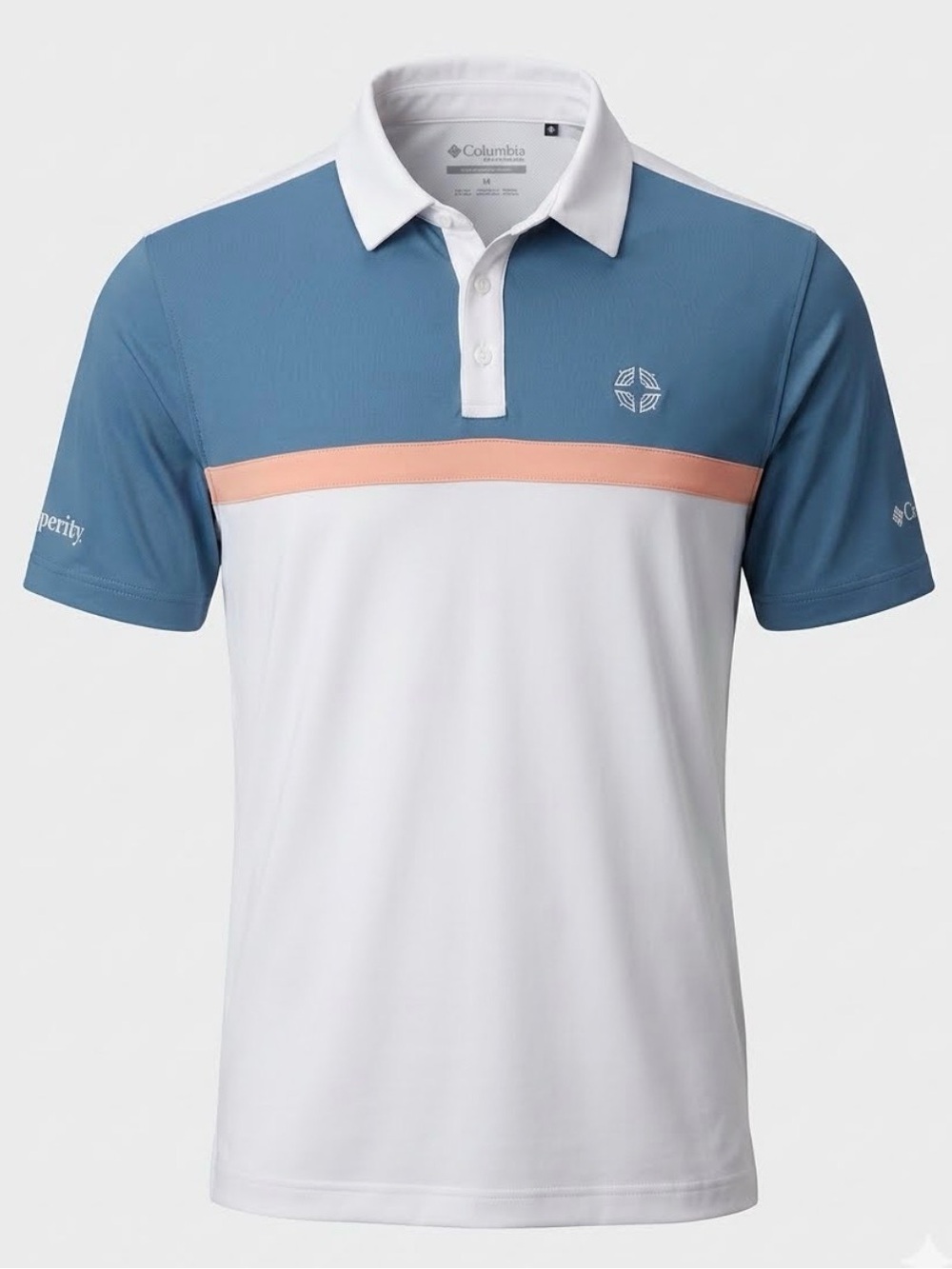 Columbia Golf Polo Shirt Men L Blue White Orange Stripe Size L/G